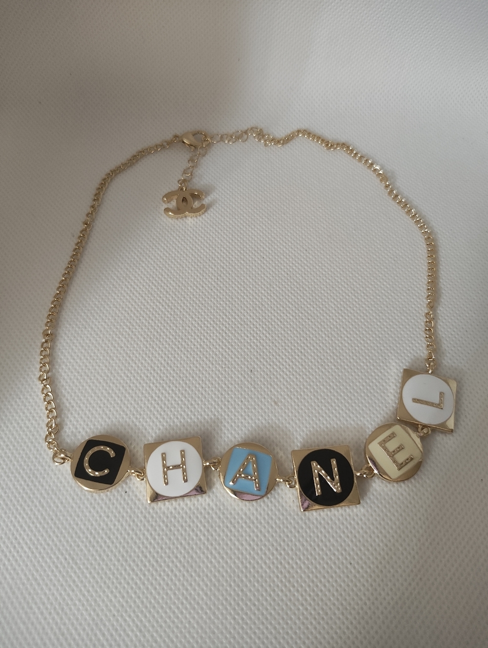Gold Tone Multicolor Enamel CC Letter Necklace